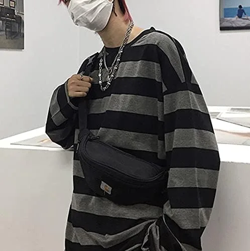Vista 5 de Camiseta Harajuku de gran tamaño a rayas de manga larga con cuello redondo para mujer