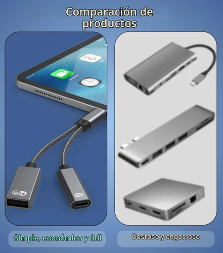 Vista 8 de AKWOR Adaptador USB C a USB OTG, divisor USB C 2 en 1 con puerto de carga PD de 60 W y puerto USB 3.0 hembra compatible con iPhone 15 Pro, MacBook
