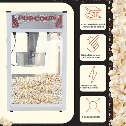 Vista 2 de Majestic - Máquina de palomitas de maíz, hervidor de acero inoxidable de 16 onzas que hace hasta 96 tazas, máquina eléctrica para hacer palomitas