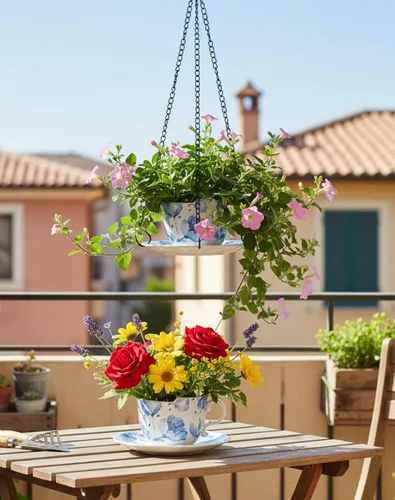 Vista 6 de TEATALK Macetas colgantes para plantas de interior, maceta colgante de 6.3 pulgadas con cadena, cestas colgantes para plantas al aire libre, macetas