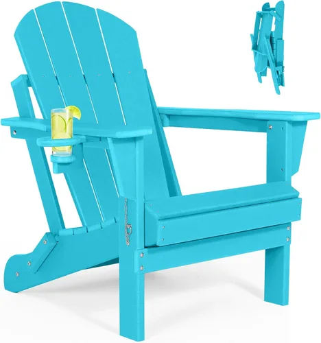 Vista 30 de Sillas Adirondack plegables – Silla Adirondack de plástico con soporte para tazas, sillas para exteriores resistentes a la intemperie