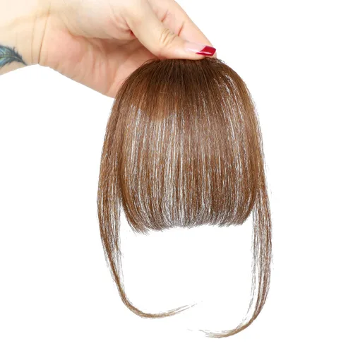 Vista 5 de Flequillo con clip, 100% cabello humano real, extensiones de cabello con clip, flecos con sienes para mujer, flequillo curvado, uso diario