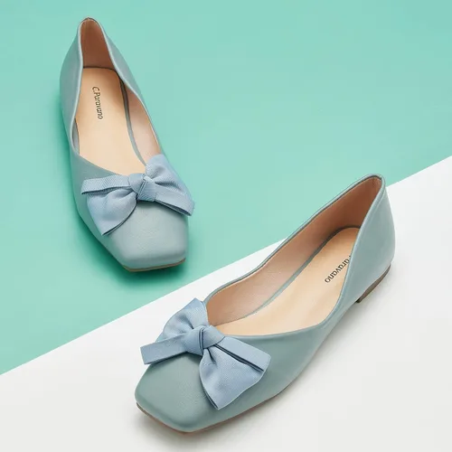 Vista 2 de C.Paravano Zapatos planos I con punta cuadrada para mujer I Zapatos planos azules I Zapatos de cuero para mujer I Zapatos planos para mujer