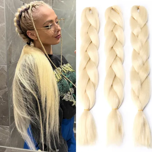 Vista 10 de Extensiones de cabello trenzado rubio natural, color rubio miel, trenzado a ganchillo, fibra sintética de alta temperatura para mujeres, 24 27#