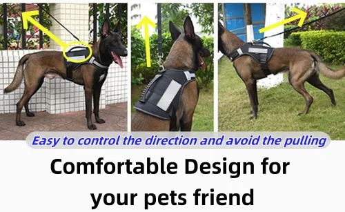 Vista 6 de Arnés para perro con asa – Arnés reflectante resistente sin tirones para perros de tamaño mediano, entrenamiento táctico, caminar, arnés de fácil