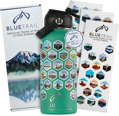 Vista 7 de BlueTrail Botella de agua de Parques Nacionales con pegatinas