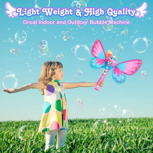 Vista 2 de Sitodier Máquina de burbujas para niños, soplador de burbujas de mariposa para niños pequeños, más de 1000 burbujas por minuto, juguetes para soplar