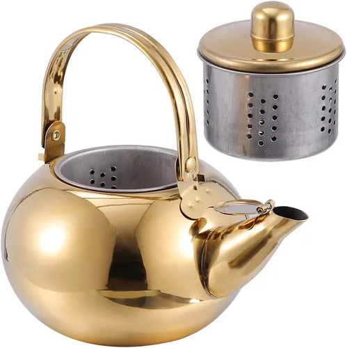 Vista 4 de Hemoton Tetera de acero inoxidable con infusor para florecer y floja el fabricante de té de la hoja 1. 5L oro