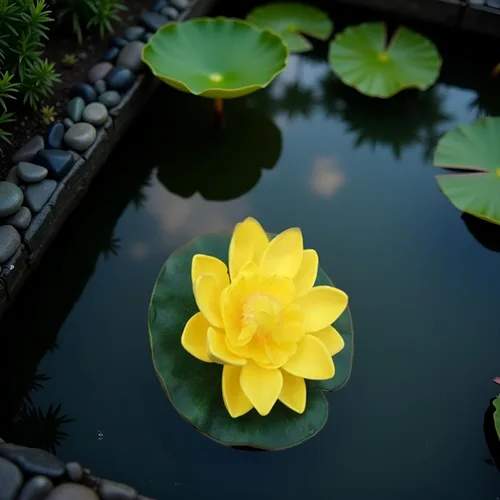 Vista 5 de Flor de loto de espuma flotante amarilla con adornos de almohadilla de lirios de agua, flores de loto falsas para pecera, acuario, hogar, jardín