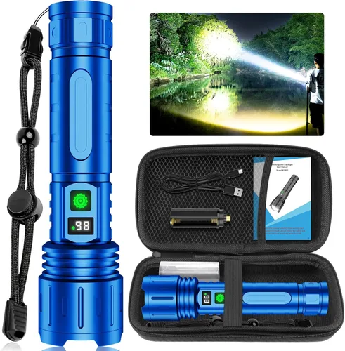 Vista 12 de Banral Linternas LED recargables de alto lúmenes, 5000 mAh súper brillante potente linterna, tipo C, 5 modos, zoomable, IPX5 impermeable de alta 1P
