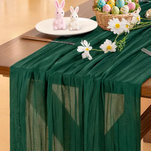 Vista 56 de Socomi - Camino de mesa de gasa, estilo bohemio y rústico, para primavera, Pascua, bodas, fiestas, baby showers y decoración, 120 pulgadas/10 pies