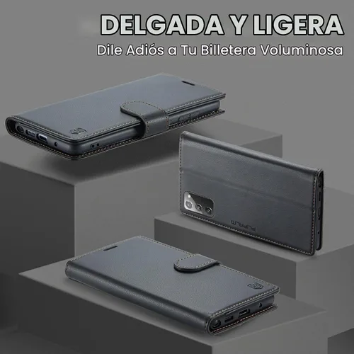 Vista 3 de FLIPALM Funda tipo cartera para Samsung Galaxy Note 20 5G, con bloqueo RFID, tarjetero de crédito, de piel sintética, función atril, funda Negro