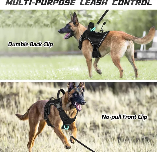 Vista 4 de WINGOIN Arnés táctico negro para perros pequeños, arnés resistente sin tirones con asa, arnés militar reflectante ajustable K9 para mascotas