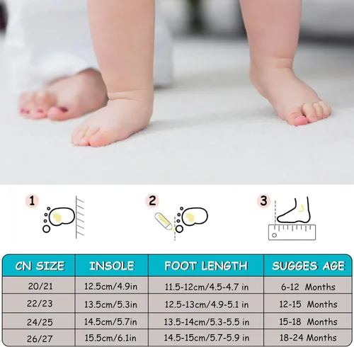 Vista 4 de Dexspoeny 1 Pair Baby Shoes, Baby Socks Shoes BoysGirls Walkers Shoes Non-Skid Slipper Shoes with Soft Rubber Sole Toddle Sneaker Pinks, Gray, Green