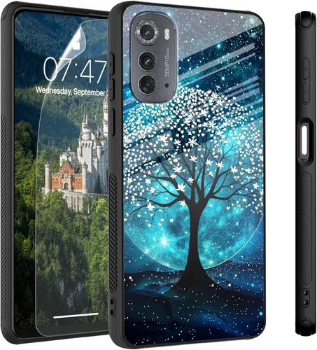 Vista 13 de Funda para Motorola Moto Edge 2022, cubierta trasera de vidrio templado con protector de pantalla, protección a prueba de golpes para Motorola Moto