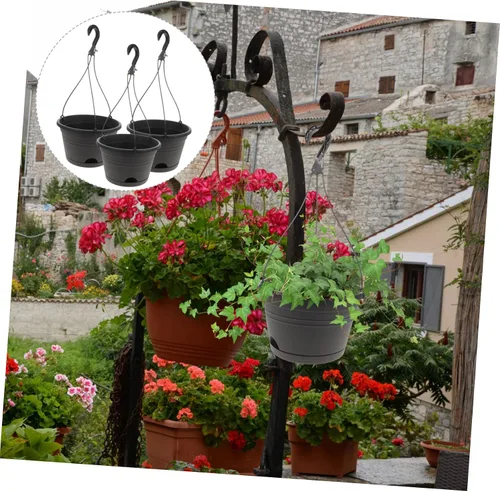 Vista 4 de DOITOOL Macetas de plástico para exteriores, 3 piezas, para exteriores, para mujer, decoración de plantas de interior, valla, cubo, macetas, agujero