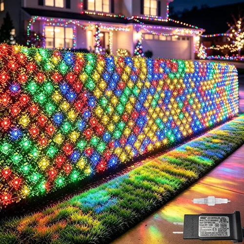 Vista 17 de Pooqla Luces de red solar, 10 x 10 pies, 280 luces LED de red para cenador al aire libre con 8 modos, funciona con energía solar y USB, impermeable