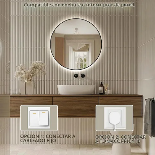 Vista 8 de Niccy Espejos de baño LED redondos, espejo retroiluminado con marco negro