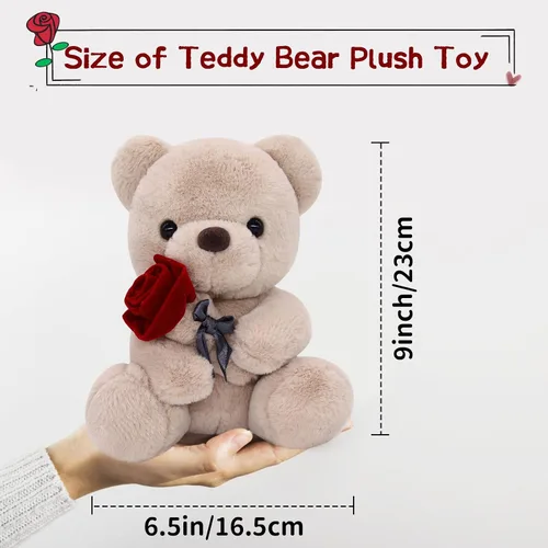 Vista 6 de Oso de peluche de 9 pulgadas, lindo oso de peluche marrón con rosa, animal de peluche para el día de la madre para mamá, regalo de oso de peluche