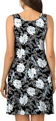 Vista 3 de ALIGADUO Vestido casual de camiseta para mujer, vestido de playa sin mangas con bolsillo