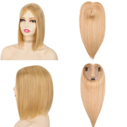 Vista 8 de originea Toppers de cabello humano 100% Remy con flequillo para mujer, base de seda, con clip, extensiones para adelgazar el cabello/cubierta