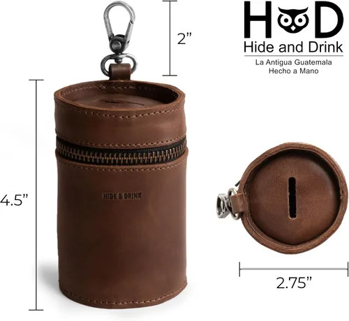 Vista 4 de Hide & Drink, Caja de dinero, cubo de alcancía, bolsa con cremallera, organizador de efectivo, funda para monedas, cuero de grano completo, hecho a