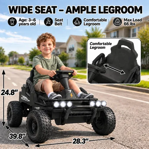 Vista 2 de Go Kart eléctrico de 12 V para niños, coche con marco de metal de 3 a 6 Negro