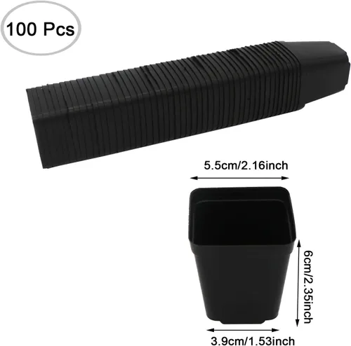 Vista 2 de Macetas de plástico para plantas, paquete de 100 macetas cuadradas para vivero de 2.2 pulgadas, resistentes y reutilizables, contenedor de inicio