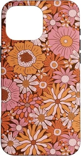 Vista 19 de Retro Flowers Meadow Floral Groovy 60s Pink Orange Brown Case for iPhone 17