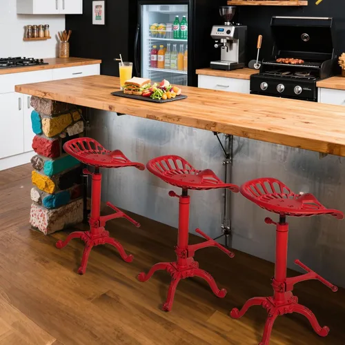 Vista 7 de Taburetes de bar con asiento de tractor industrial, asiento de metal giratorio rústico, asiento de silla de cocina, taburete de isla vintage, silla