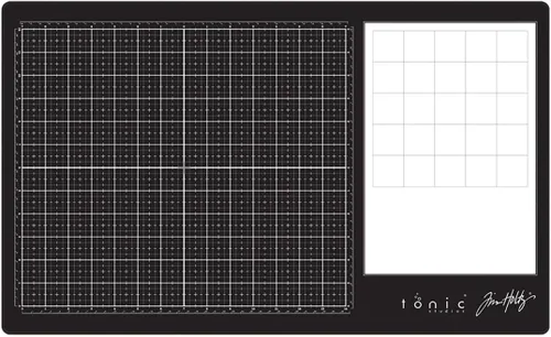 Vista 5 de Tim Holtz - Alfombrilla de corte de vidrio, superficie de trabajo grande con rejilla de medición de 12 x 14 pulgadas y paleta para pintura, tinta