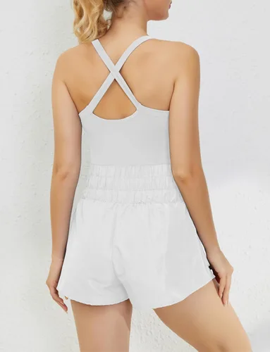 Vista 3 de MISSACTIVER Vestido de tenis para mujer, vestido de entrenamiento con pantalones cortos incorporados, sin mangas, entrecruzado, sin espalda, mini