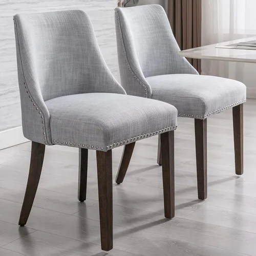 Vista 10 de LZAREAL Juego de 2 sillas de comedor de tela tapizadas con ribete de cabeza de clavo y patas de madera maciza, silla auxiliar moderna de mediados