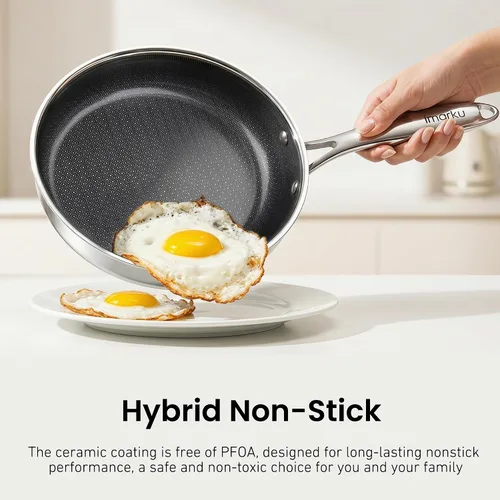Vista 3 de imarku Sartén antiadherente de 12" con tapa, acero inoxidable de cerámica