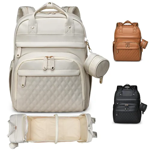 Vista 21 de ANWTOTU Mochila Bolsa para Pañales, Verde militar Mochila de viaje impermeable multifuncional con cambiador, estuche para chupete y correas