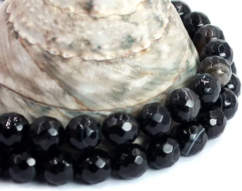 Vista 3 de Joyería Artesanía Natural 6 8 10 0.472 in redondo facetado ágata piedras preciosas sueltas DIY hilo 15" (0.236 in, ágata de ónix negro)