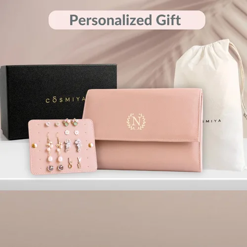 Vista 8 de Joyero de viaje personalizado con inicial, regalos personalizados con monograma para mujeres, regalos de dama de honor, organizador de joyas