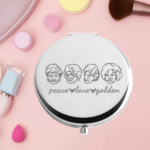 Vista 4 de KEYCHIN Espejo de bolsillo dorado para programas de televisión, regalo para fanáticos de Sophia Dorothy Blanche Rose, espejo de maquillaje compacto