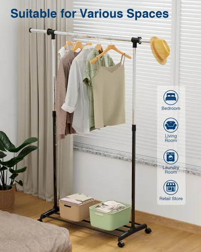 Vista 9 de Whitmor Organizador de ropa ajustable resistente, negro y cromado