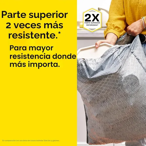 Vista 2 de Glad ForceFlex MaxStrength Bolsas de basura para cocina, 13 galones, Febreze Fresh Clean, 34 unidades (el paquete puede variar)