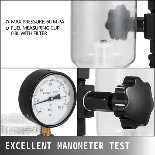 Vista 3 de Probador de inyector de combustible diesel, tubos y medidor de doble escala, 400 bares/6000 PSI Opening Pressure Testing, Leakage Detection, Spray