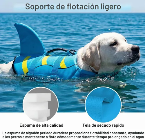 Vista 5 de Chaleco salvavidas para perros de Fragralley Shark, chaleco salvavidas ajustable para perros con aleta de tiburón, adecuado para perros pequeños