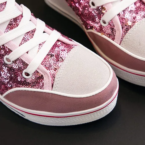 Vista 3 de ALLINNINE Zapatos deportivos de tacón alto para mujer, zapatos de lona de moda de tubo alto, con cordones, borde de cuña, cremallera, ángulo