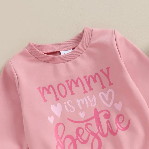 Vista 4 de Ropa para bebé y niña, sudadera de manga larga con estampado de letras y pantalones jogger elásticos recién nacidos, conjunto de otoño e invierno