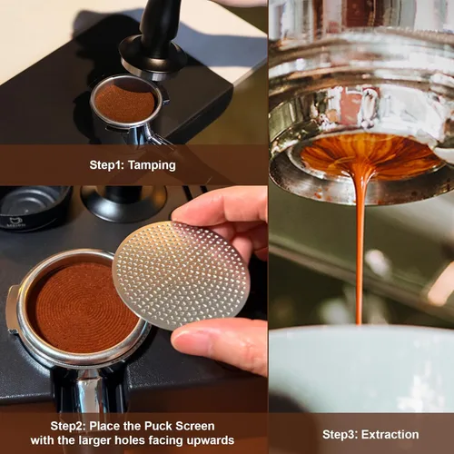Vista 7 de MEION Juego de embudo dosificador de espresso y pantalla de disco, embudo magnético para café, pantalla de disco de espresso reutilizable
