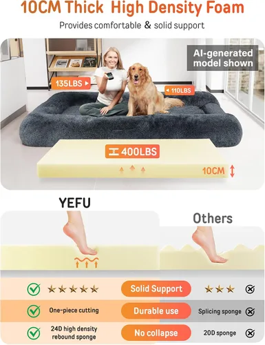 Vista 7 de YEFU Cama humana para perros adultos, camas grandes extra de 79 x 45 x 12 pulgadas, cama para perros de tamaño humano, funda de piel sintética Gris