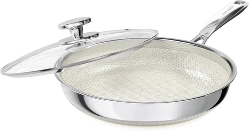 Vista 11 de Sartén antiadherente de 8 pulgadas con tapa, sartén híbrida de acero inoxidable