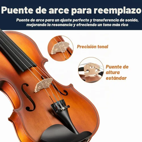 Vista 4 de Violín Mendini de madera sólida, libro de lecciones, cuerdas extra, sintonizador violín, arco y estuche