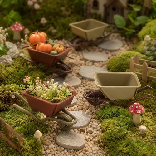 Vista 3 de LOGOFUN Carretilla de muñeca en miniatura modelo verde+marrón de 8 piezas
