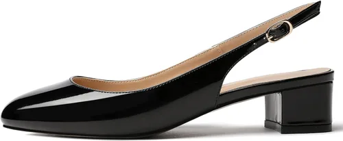 Vista 2 de MODENCOCO Zapatos de tacón bajo grueso con correa de tobillo para mujer, con puntera redonda, 1.5 pulgadas